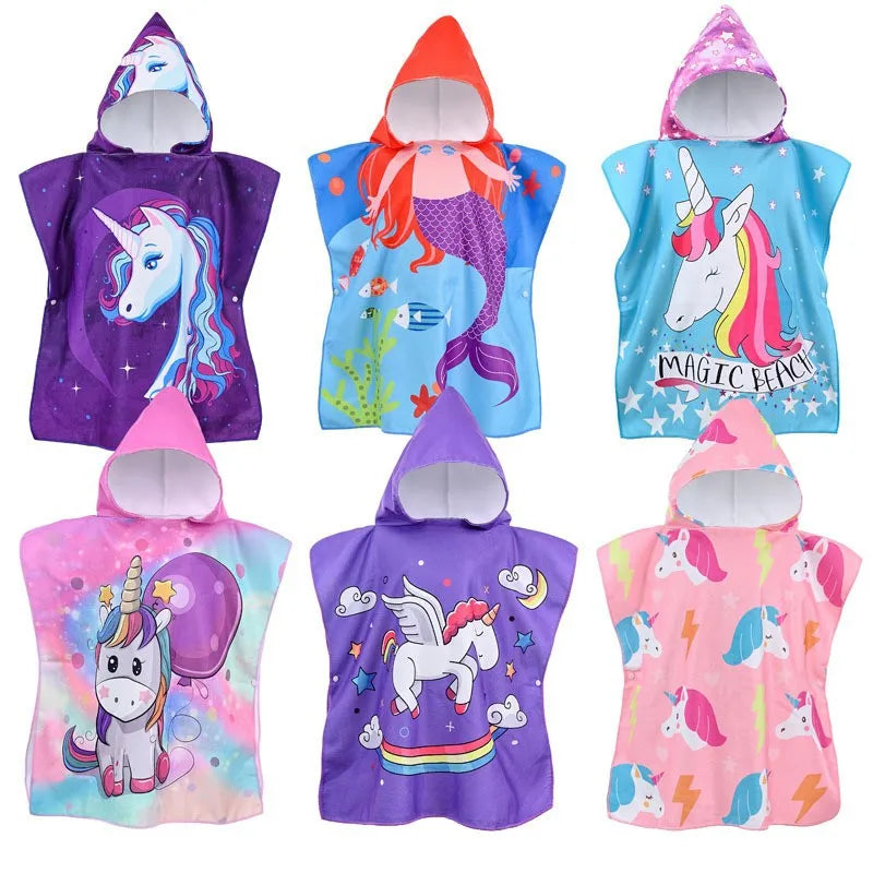 Cartoon Hooded Poncho Baby Beach Towel